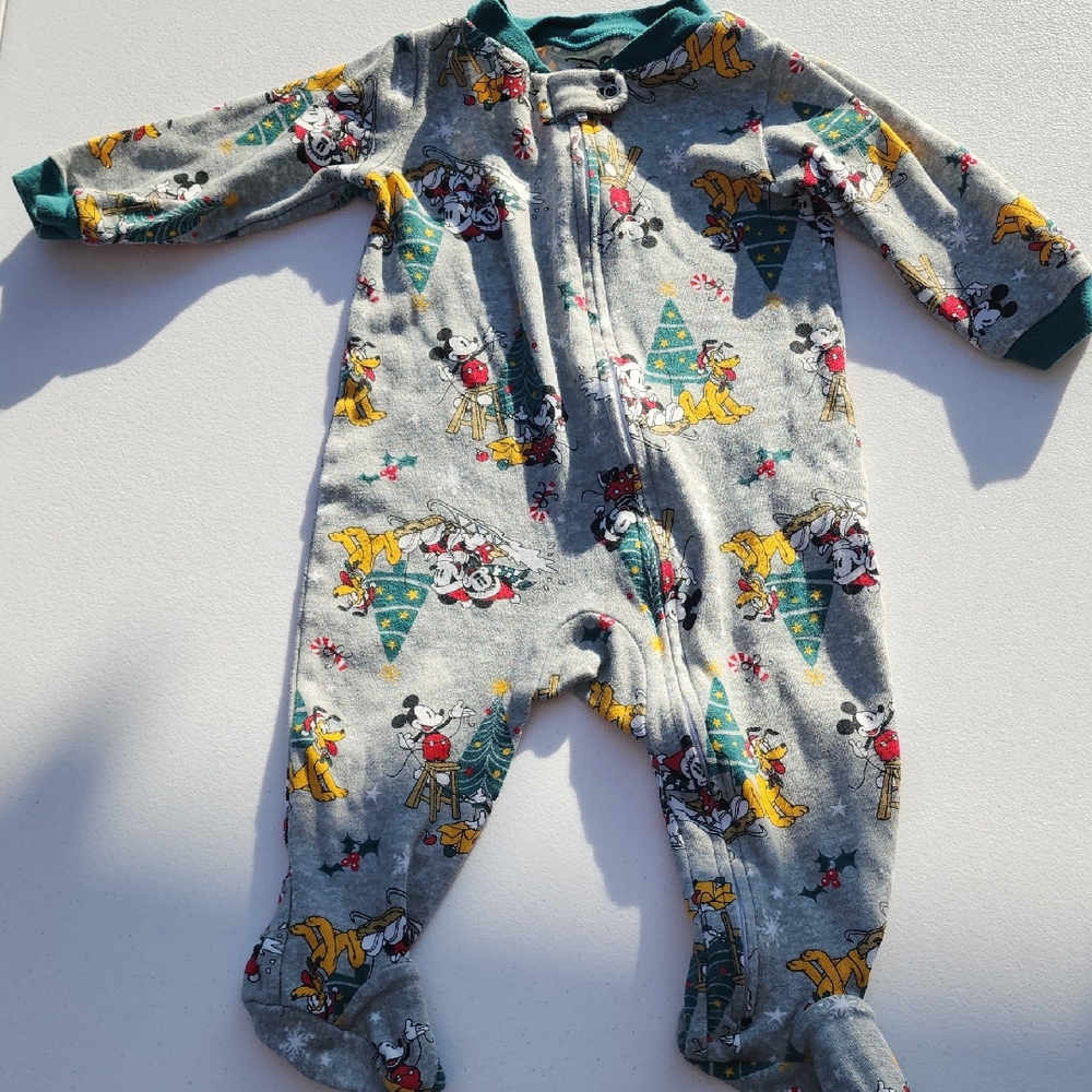 Disney Gray and Green Kids Footie with Christmas Character Prints